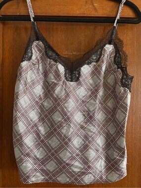 Victoria's Secret Plaid Lace-Trim Cami in Burgundy and Black